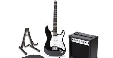 Guitarra-Eléctrica-Negra-Con-Amplificador-de-Guitarra-Cuerdas-de Guitarra-Sintonizador-Correa-Estuche-y-Cable