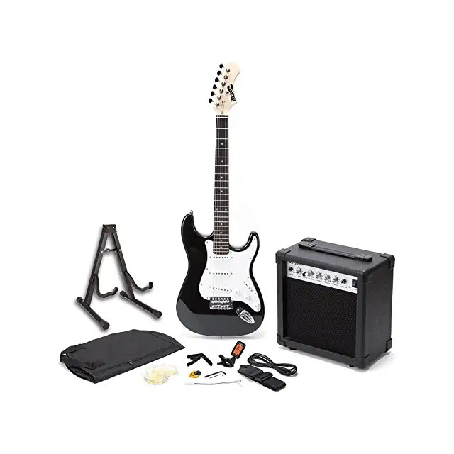 Guitarra-Eléctrica-Negra-Con-Amplificador-de-Guitarra-Cuerdas-de Guitarra-Sintonizador-Correa-Estuche-y-Cable